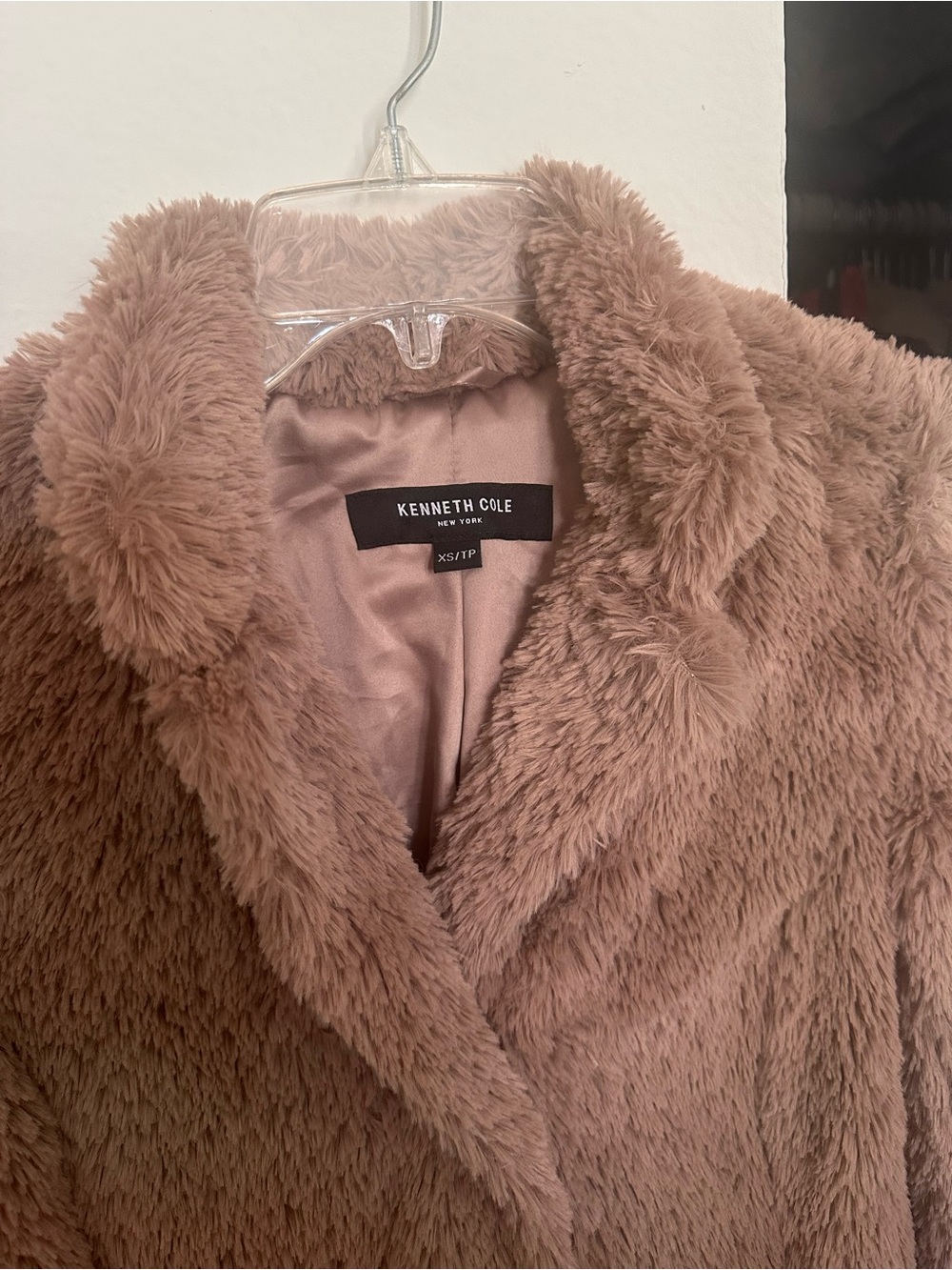 Kenneth Cole Plush Faux Fur Coat in Tan